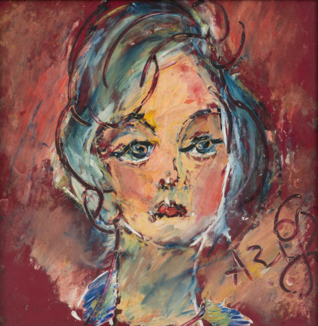 Женский портрет на красном фоне